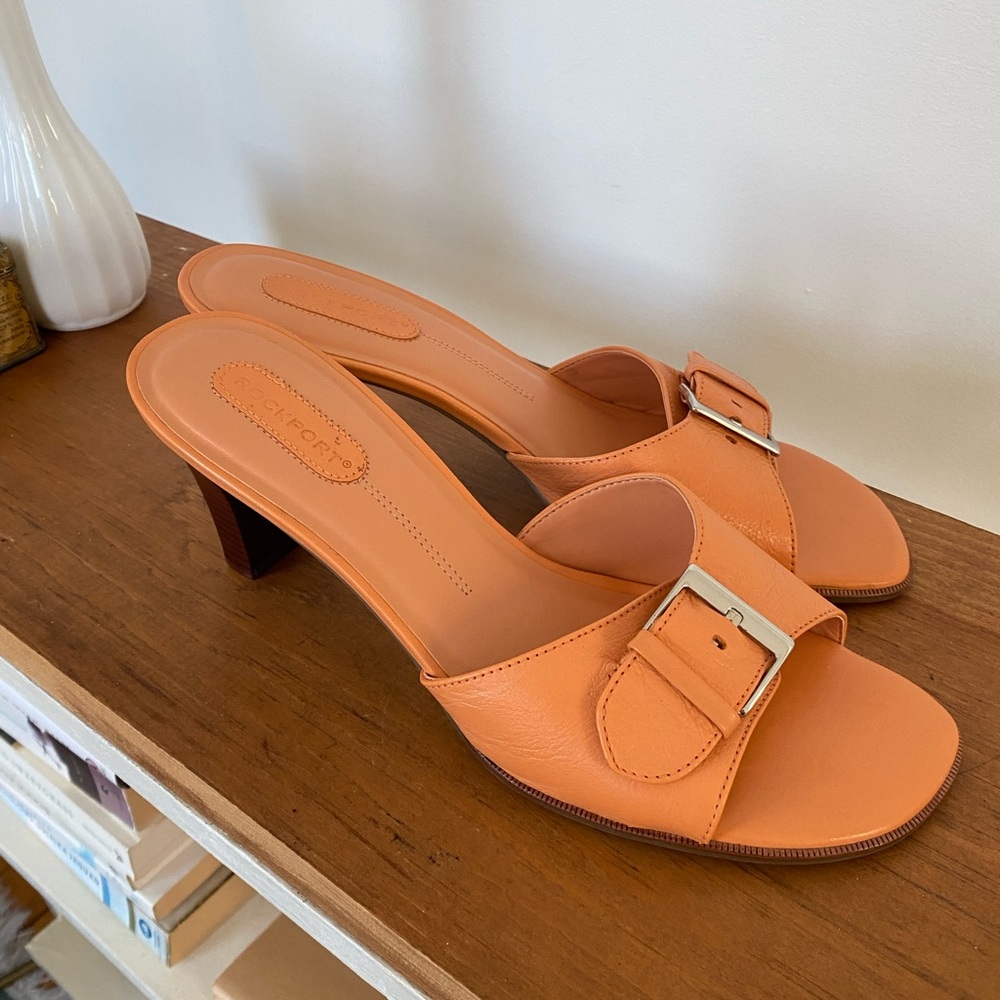 Rockport orange leather retro mule heels